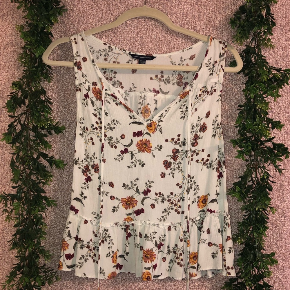 American Eagle - Cream Floral Tank - Size S